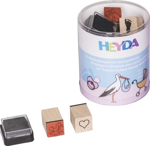Heyda - 15 Motivstempel mit Stempelkissen: Baby