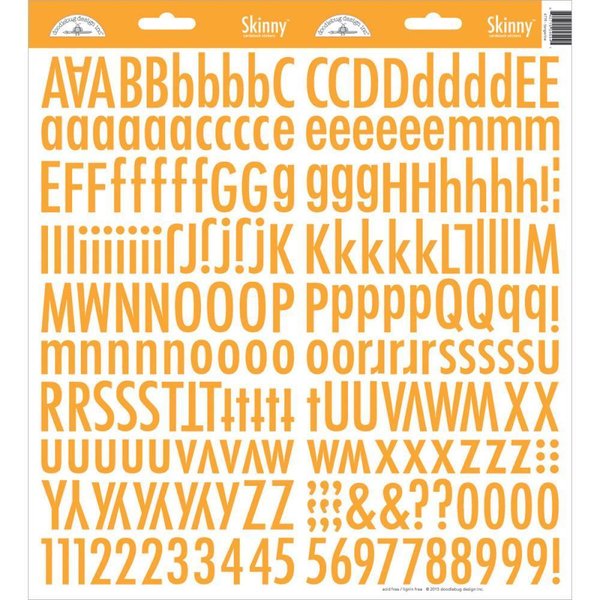 Doodlebug - Alphabet Stickers: Skinny, tangerine / orange