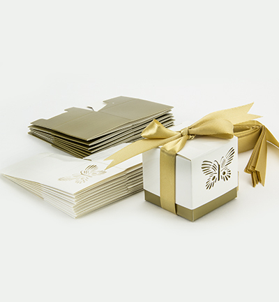 Geschenkbox mit Schmetterling, gold-weiß (10 St.)