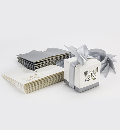 Geschenkbox mit Schmetterling, silber-weiß (10 St.)