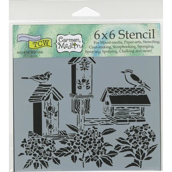 The Crafters Workshop - Stencil: Mini Bird Houses 6"x6"