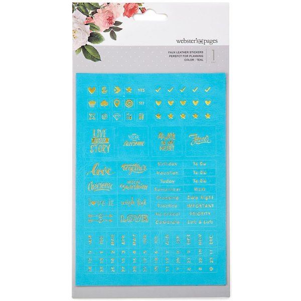Websters Pages - Color Crush Planner Faux Leather Stickers: Teal Words
