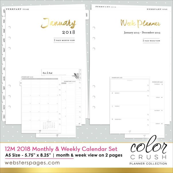 Webster's Pages - Color Crush A5 Planner: Calendar Inserts 2018
