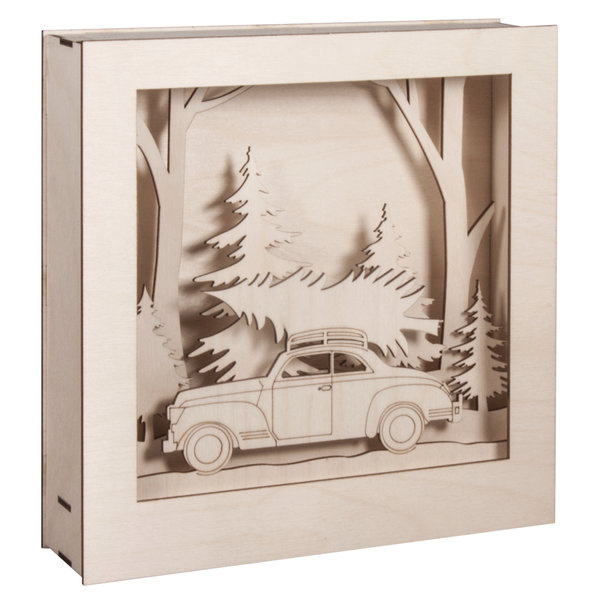 Rayher - Christmas MDF Set: Holzbausatz 3D-Motivrahmen "Auto mit Baum"