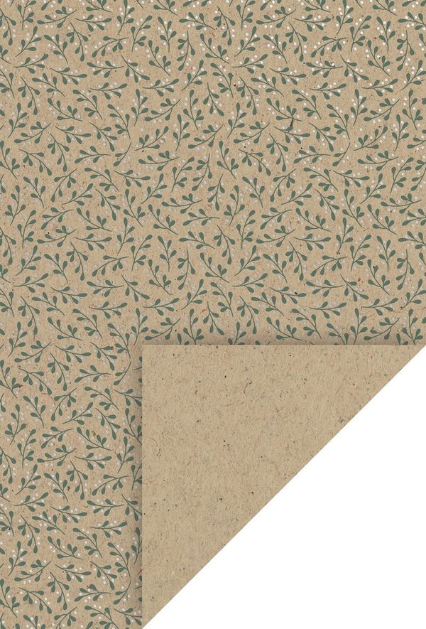 Heyda - Designpapier A4: Naturkarton Kraft "Mistel grün mit silber"