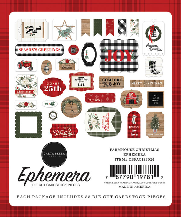 Carta Bella - Farmhouse Christmas: Ephemera Die Cut Cardstock Pieces (33 St.)