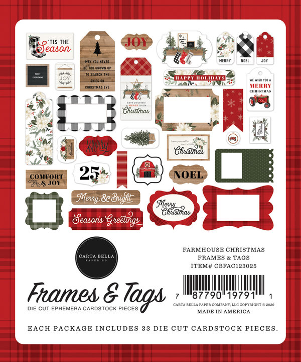 Carta Bella - Farmhouse Christmas: Frames & Tags Die Cut Cardstock Pieces (33 St.)