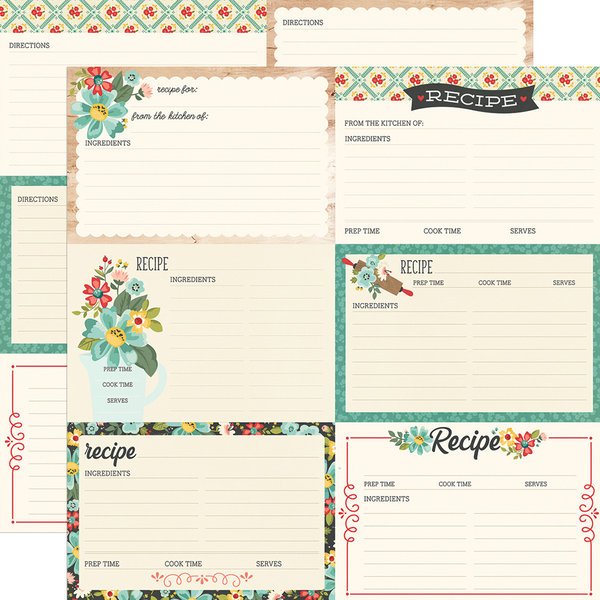 Simple Stories - Apron Strings: Recipe Cards Paper 12"x12"
