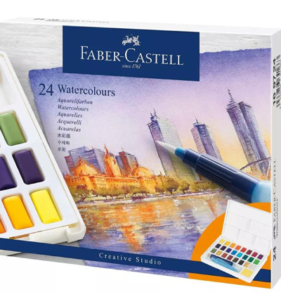 Faber Castell: Watercolours - Aquarellfarben (24er mit Wassertankpinsel)