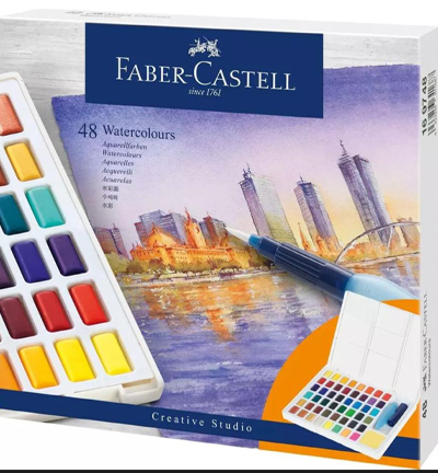 Faber Castell: Watercolours - Aquarellfarben (48er mit Wassertankpinsel)