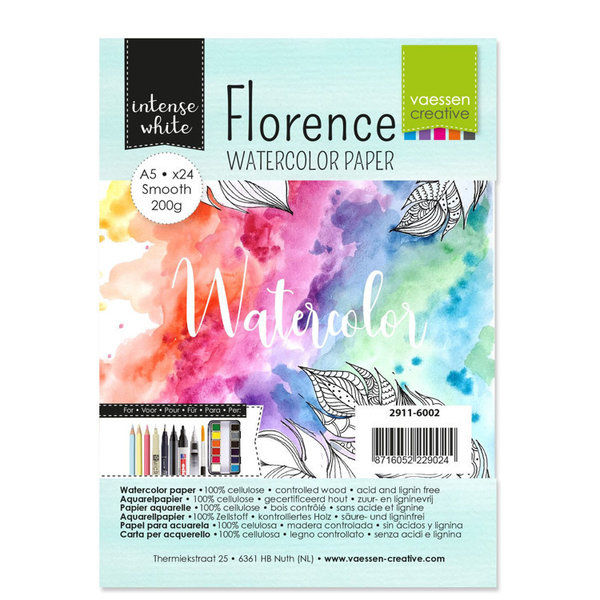 Vaessen Creative: Florence Watercolor Paper A5 - smooth - 200g - white - 24 Blatt
