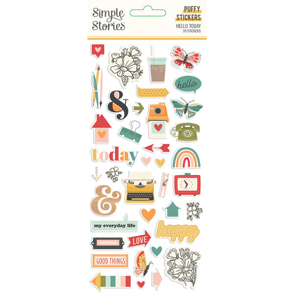 Simple Stories - Hello Today: Puffy Stickers (39 Stück)
