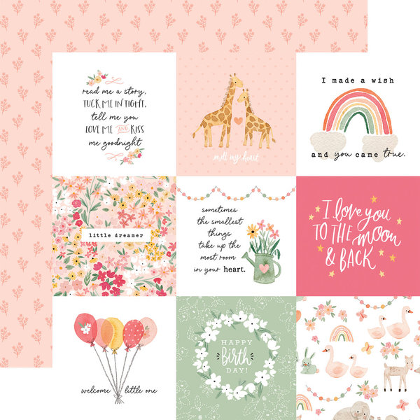 Echo Park - Welcome Baby Girl: 4x4 Journaling Cards Paper 12"x12"