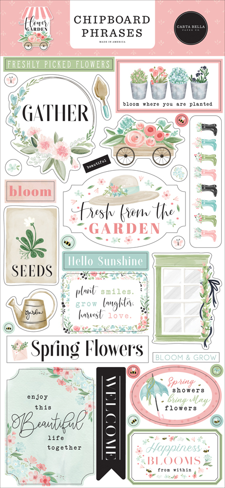 Carta Bella - Flower Garden: Chipboard Phrases 6"x13"