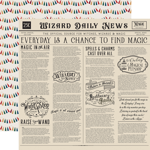 Echo Park - Witches and Wizards No.2: Wizard Daily News Paper 12"x12"
