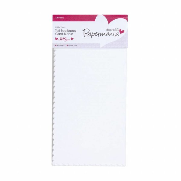 Docrafts Papermania - Cards & Envelopes: 12 Klappkarten mit Umschlägen 10,5x21cm weiß mit Wellenrand