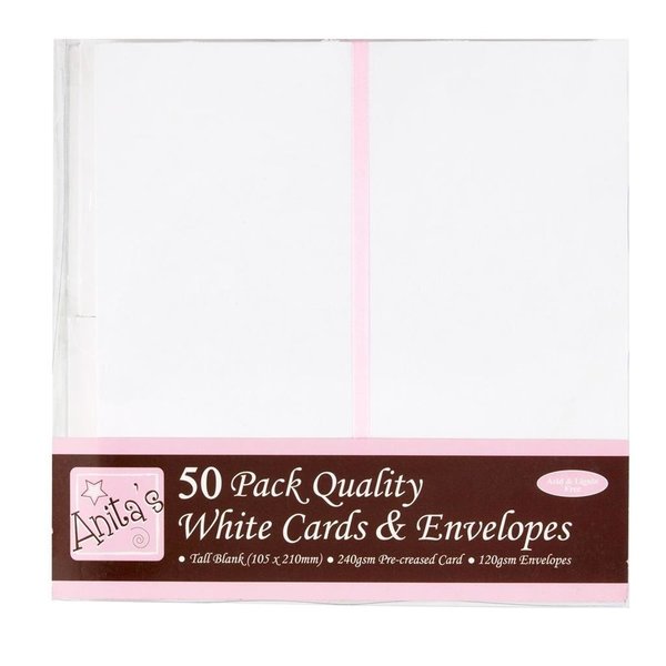 Docrafts Anita´s - Cards & Envelopes: 50 Klappkarten mit Umschlägen, 10,5 x 21cm, weiß