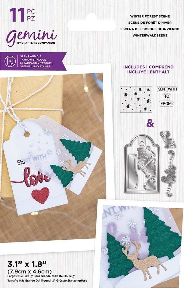 Crafter´s Companion - Gemini: Stamp & Die Set - Winter Forest Scene Tag
