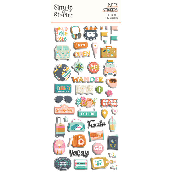 Simple Stories - Let´s Go: Puffy Stickers (47 Stück)