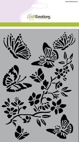 Craft Emotions - Mask / Stencil: Schmetterling mit Blütenzweig A5