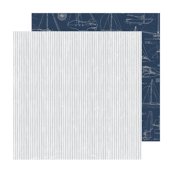 Heidi Swapp - Set Sail: Gray Stripes Paper 12"x12"