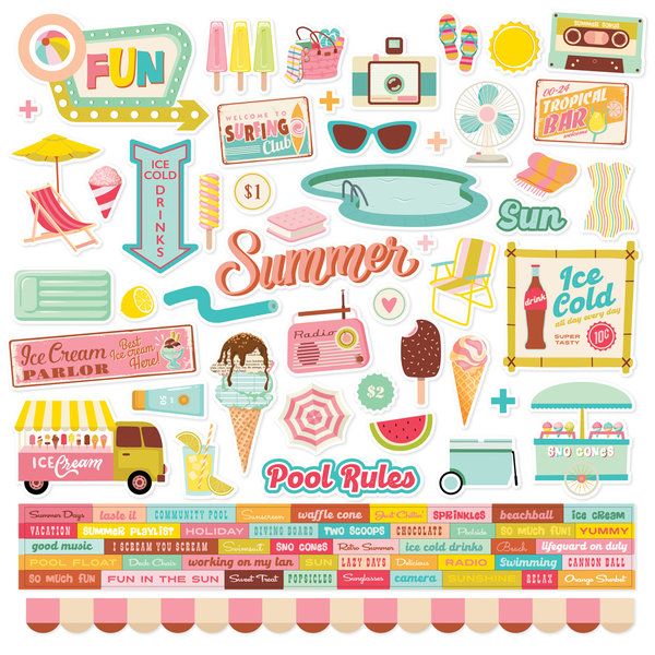 Simple Stories - Retro Summer: Combo Cardstock Stickers 12"x12"